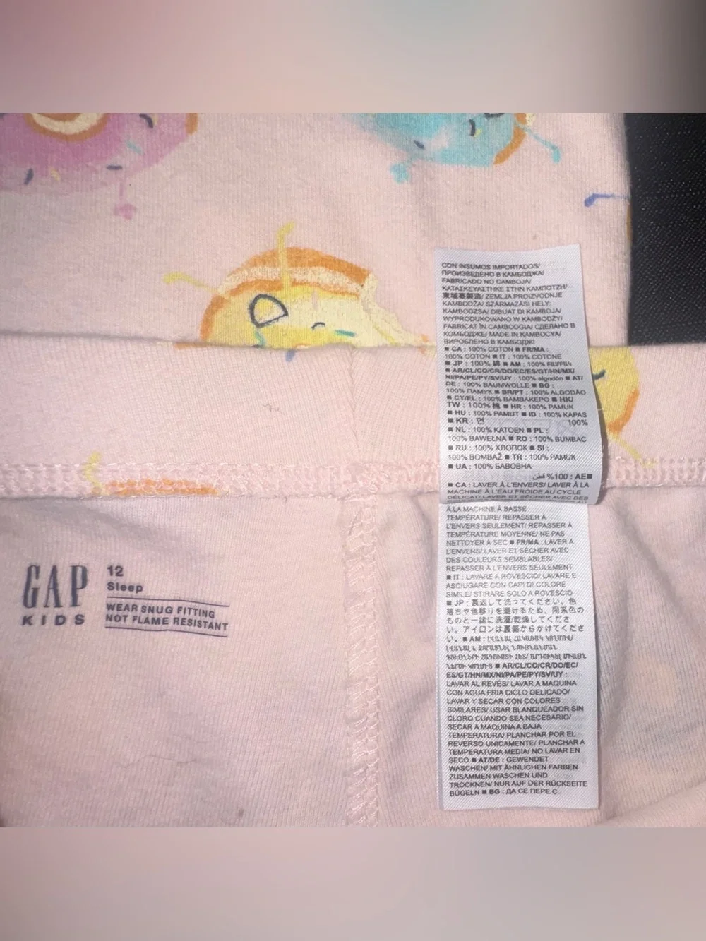 GAP Pink Kids Sleep Pajama Set with Multicolor Donut Print size 12